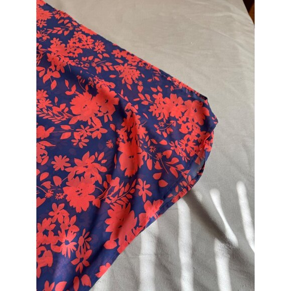 Lands End Womens Floral Print Scarf L/XL 100% Polyester Navy & Red Lightweight - Picture 2 of 7